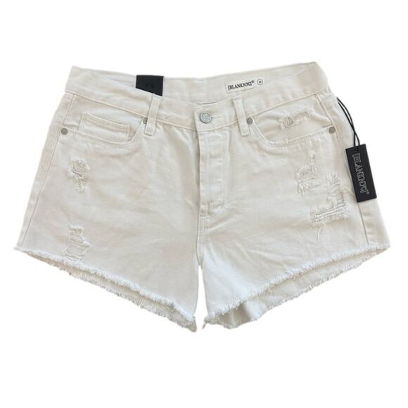 BlankNYC High Rise Distressed Button Fly Denim Shorts Fray Hem White NWT Size 30 - Picture 1 of 12